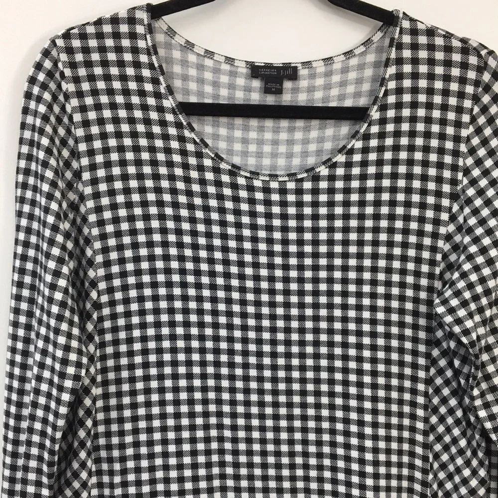 J. Jill Black & White Checkered Tunic Long Sleeve Top Size M EXCELLENT Condition